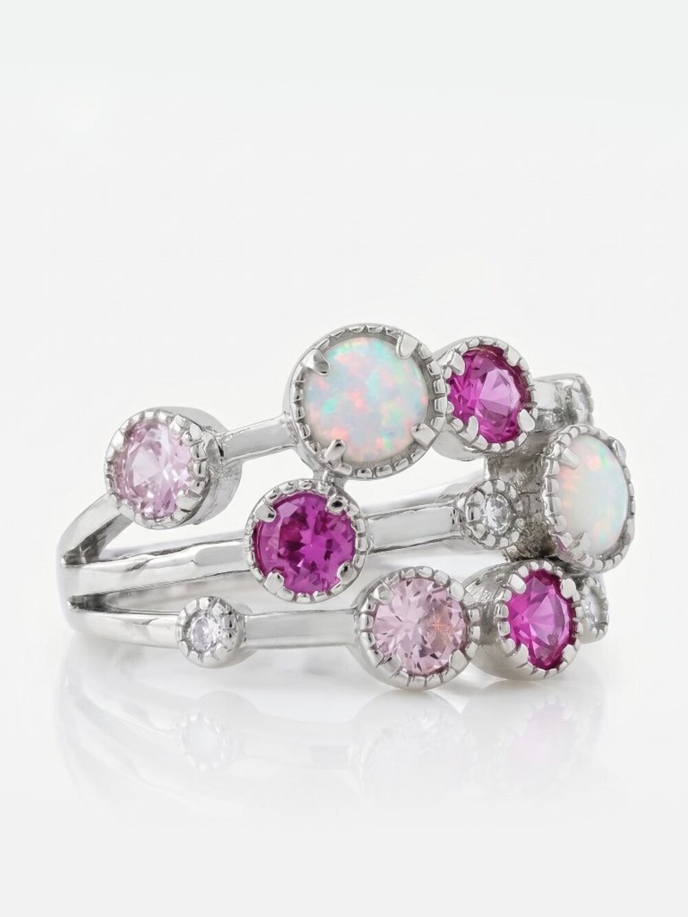 Opal and Pink Swarovski  crystal bauble ring, 925 Sterling Silver Charmed Aroma